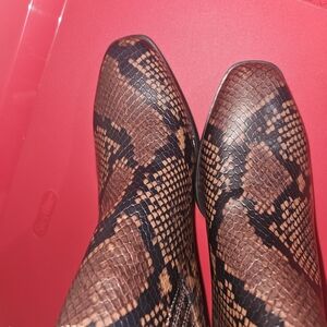 New Directions Brown Faux Snakeskin Ankle Boots